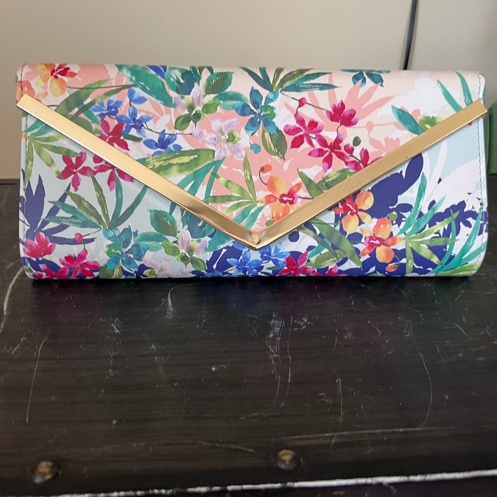 Aldo Multicolor Floral Clutch with Gold Accent